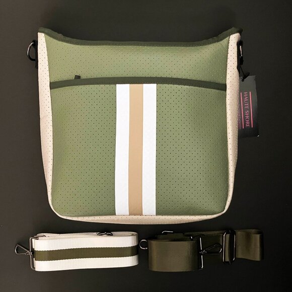 Haute Shore Jeri Spruce _ White Stripe Neoprene Crossbody purse tote bag _NWT  b - Picture 1 of 5